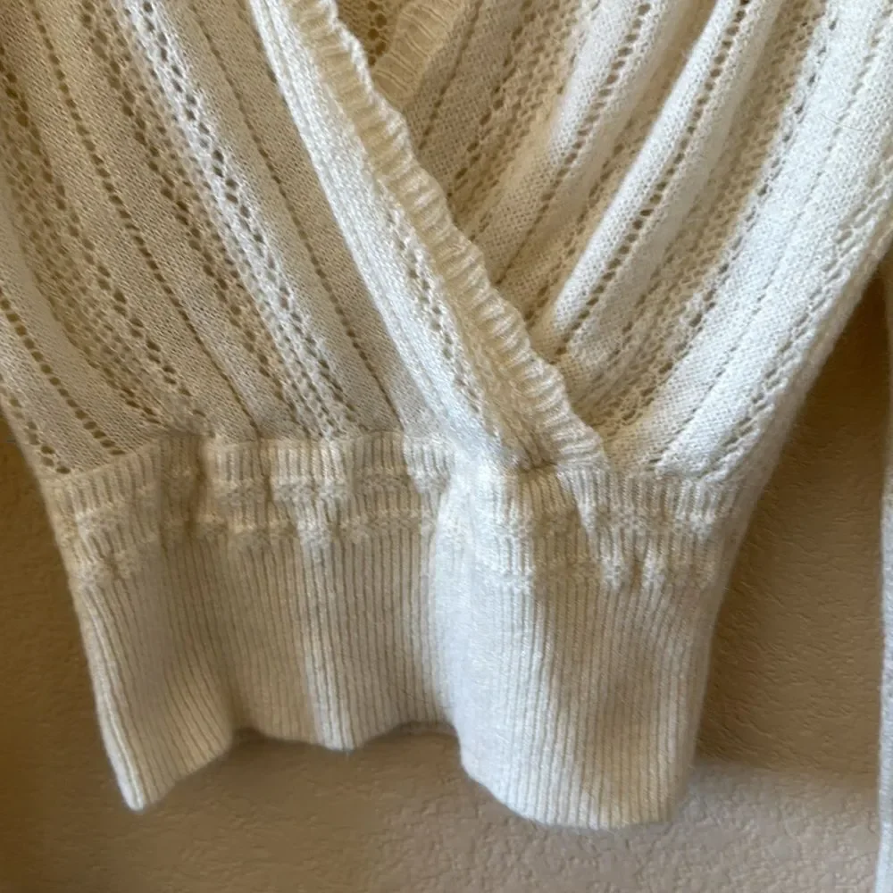 Season Ecru Sweater Knit Faux Wrap Sweater S/M